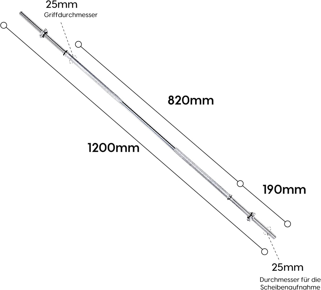 wuuhoo® Langhantelstange Henry - 180cm / 150 cm / 120 cm Hantelstange 25mm, Stahl verchromte Hantel