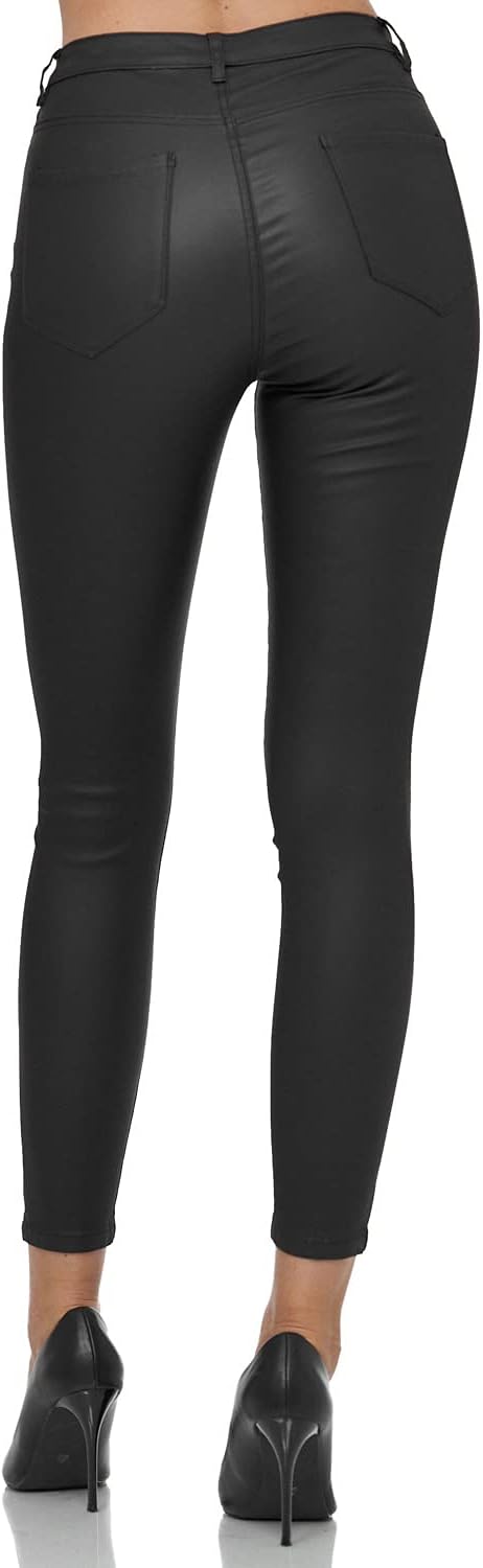 Gloop Skinny Fit Jeans Fit-Hose mit Ledereffekt Smooth Coated Pant Schwarz Glänzt XS, Schwarz Gl