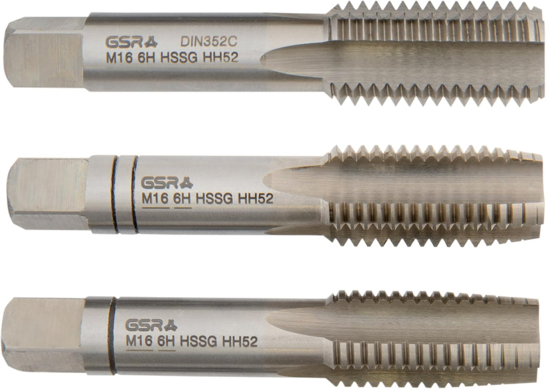 PROFI Gewindebohrer M16 Satz HSSG 3 teilig, Gewindeschneider | Vor-, Mittel- und Fertigschneider | H