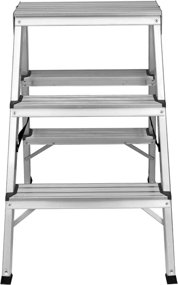 Zweiseitige Aluleiter Klappleiter Haushaltsleiter 2x3 Stehleiter Tragkraft 125kg EN131 | 3 Stufen /