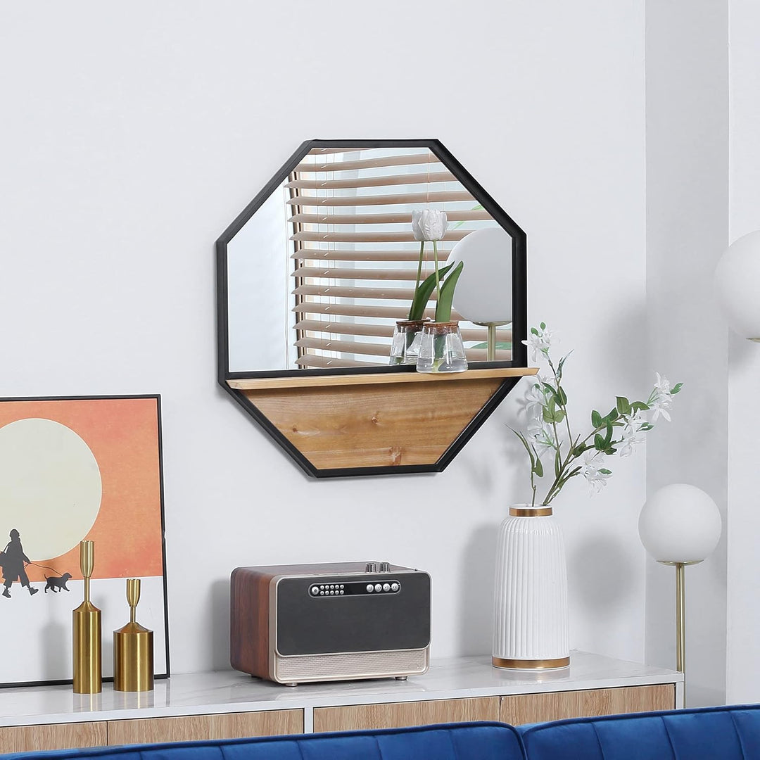 HOMCOM Achteck Wandspiegel Hängespiegel 61 x 61cm Wohnzimmerspiegel Flurspiegel für Schlafzimmer Sch