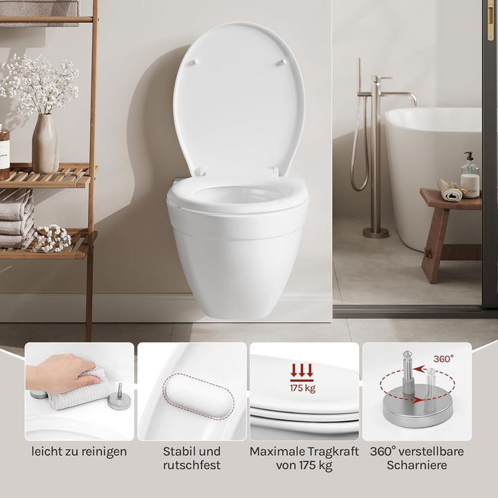 WOLTU Toilettendeckel, WC Sitz mit Absenkautomatik, Quick Release Funktion Klobrille, Kunststoff, Fa