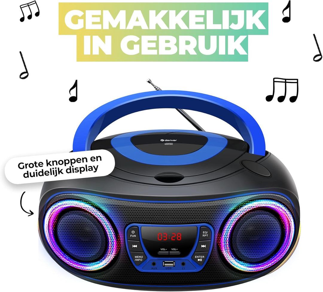 Denver TCL212BT Radio mit Bluetooth, Bluetooth Radio mit Lichteffekte, Tragbarer CD player, AUX, USB