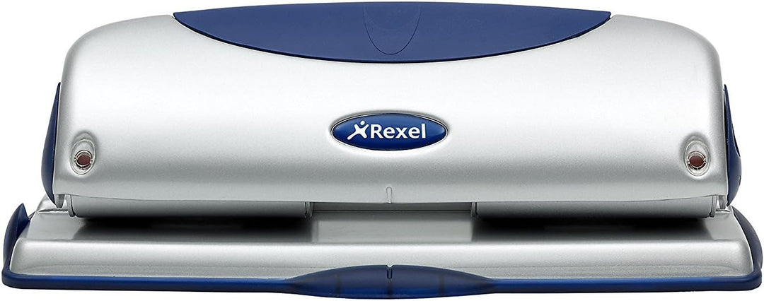 Rexel P425 Locher (Vier-fach-Lochung, Metall, Namensfeld, Kapazität 25 x 80g/qm) blau/silberfarben s