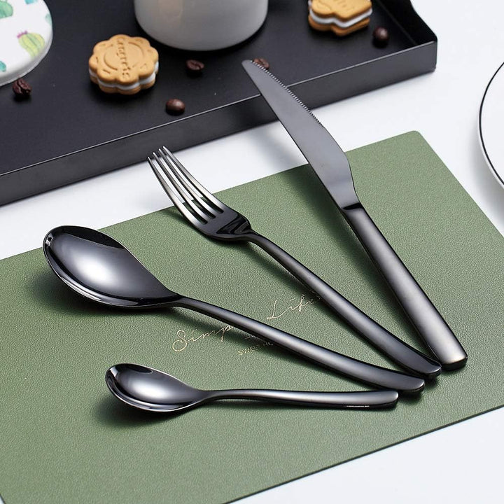 HOMQUEN Schwarzes Besteck Set 24 Stück, Schwarzes Besteckset aus Edelstahl, Schwarze Titanbeschichtu