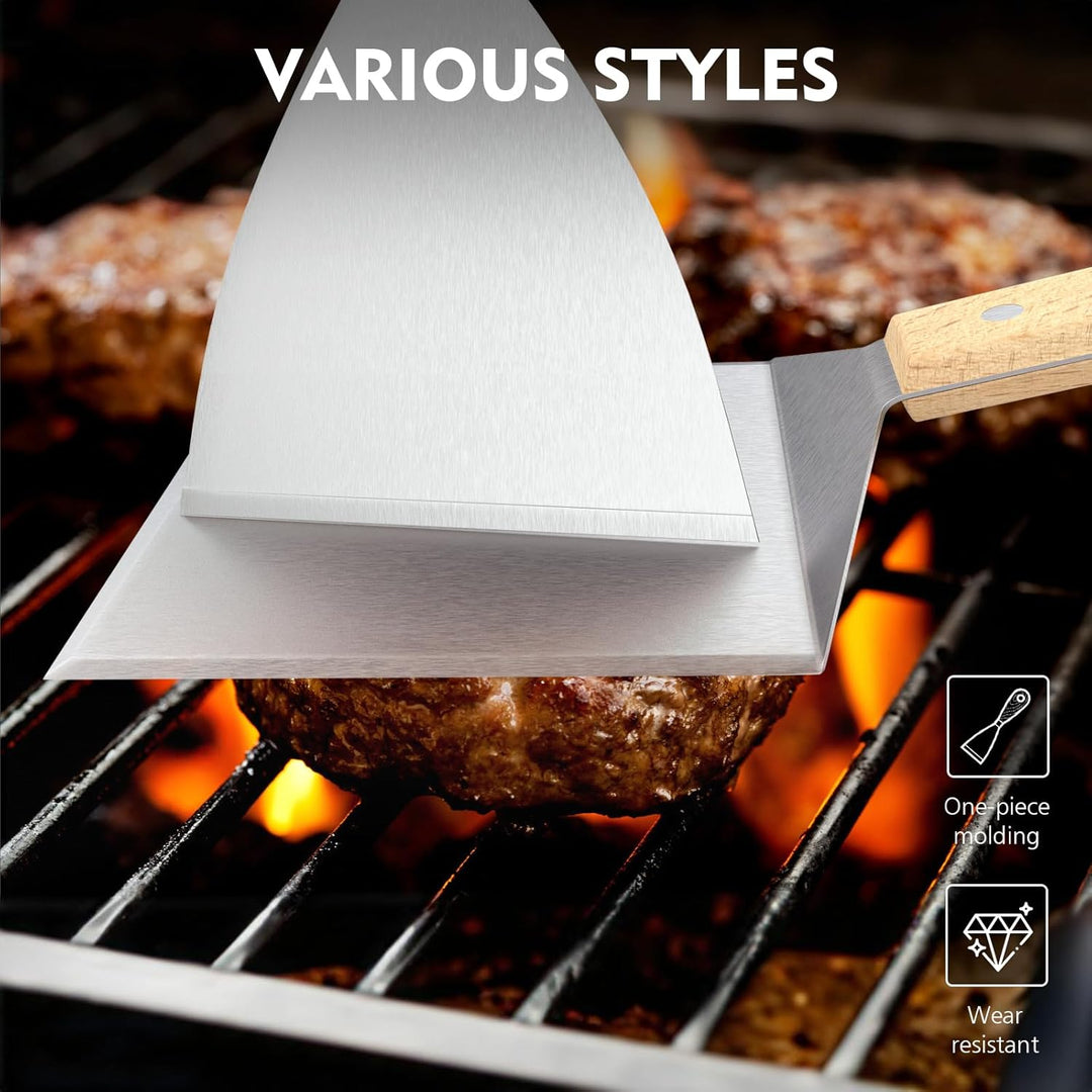 HAPPY FINDING Grillspachtel, XXL holzgriff Grillbestecksets Edelstahl Grill Zubehör mit Grillspatel-