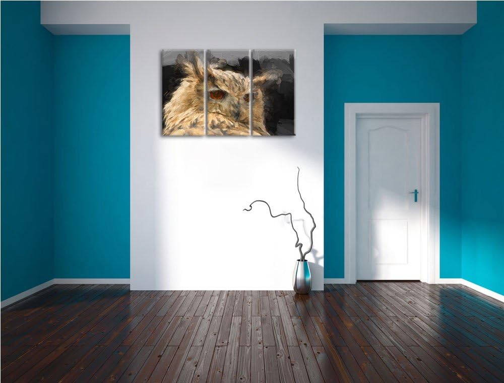 prächtige Waldohreule schwarz/weiss Deluxe 3-Teiler Leinwandbild 120x80 Bild auf Leinwand, XXL riesi