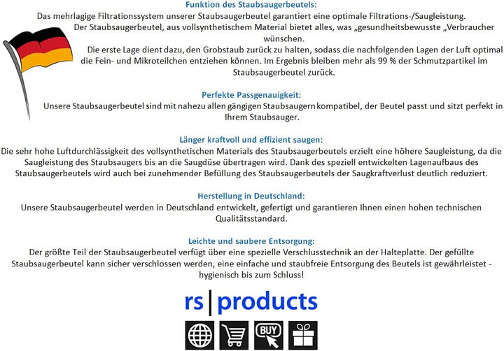 rs-products I 30x Staubsaugerbeutel kompatibel zu Swirl Y30 / Y 30, passend für MOULINEX, ROWENTA Co