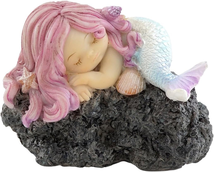 Top Collection Miniatur-Statue für Feengarten und Terrarium, schlafende kleine Meerjungfrau auf Fels