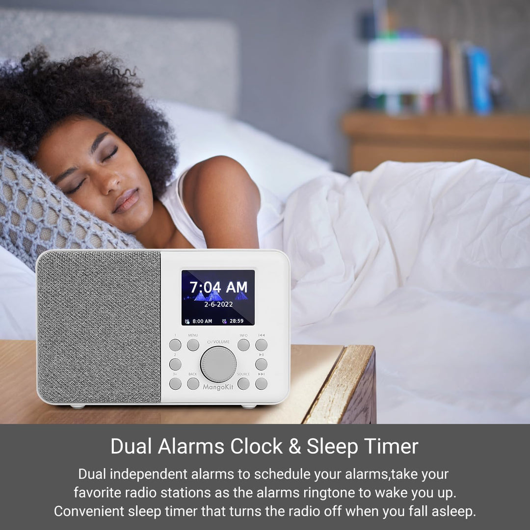 MangoKit MD3 DAB/DAB+ und UKW tragbares Digitalradio, Bluetooth-Lautsprecher, Kopfhörer, 40 voreinge