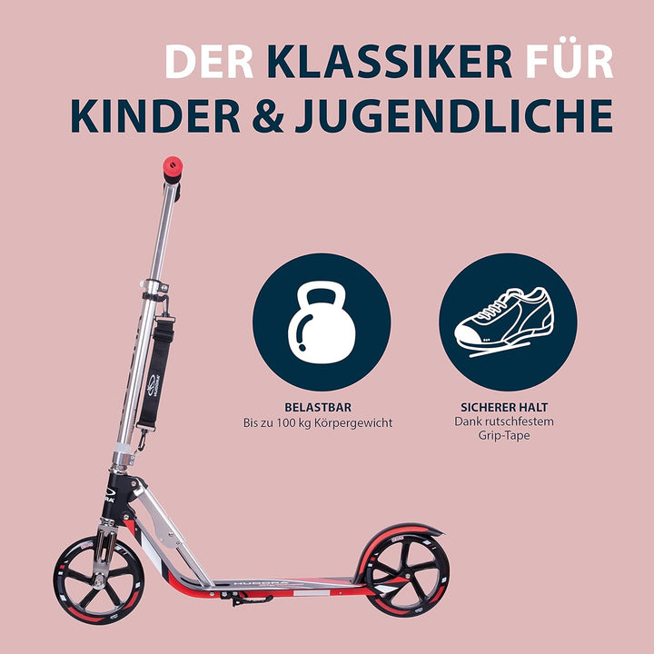 HUDORA BigWheel 205 Scooter - Stabiler Aluminium-Roller - Höhenjustierbarer & zusammenklappbarer Cit
