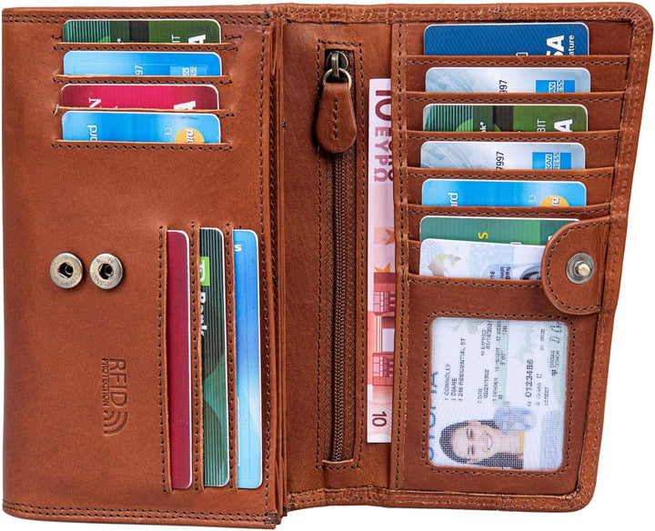 Benthill Geldbörse Damen Gross Echt Leder - RFID Portemonnaie Gross aus echtem Rindsleder - XXL Geld