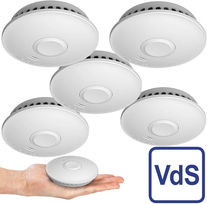 VisorTech Funkfeuermelder: 5er-Set vernetzbare Funk-Rauchmelder, 85 dB, VDs, 10-J.-Batterie (Funk-Ra
