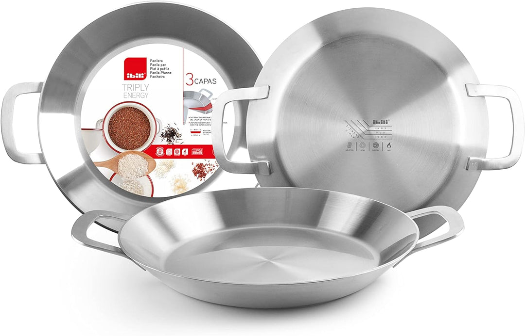 IBILI - 652138 - Paella-Pfanne mit drei Schichten, Edelstahl/Aluminium, 38 cm