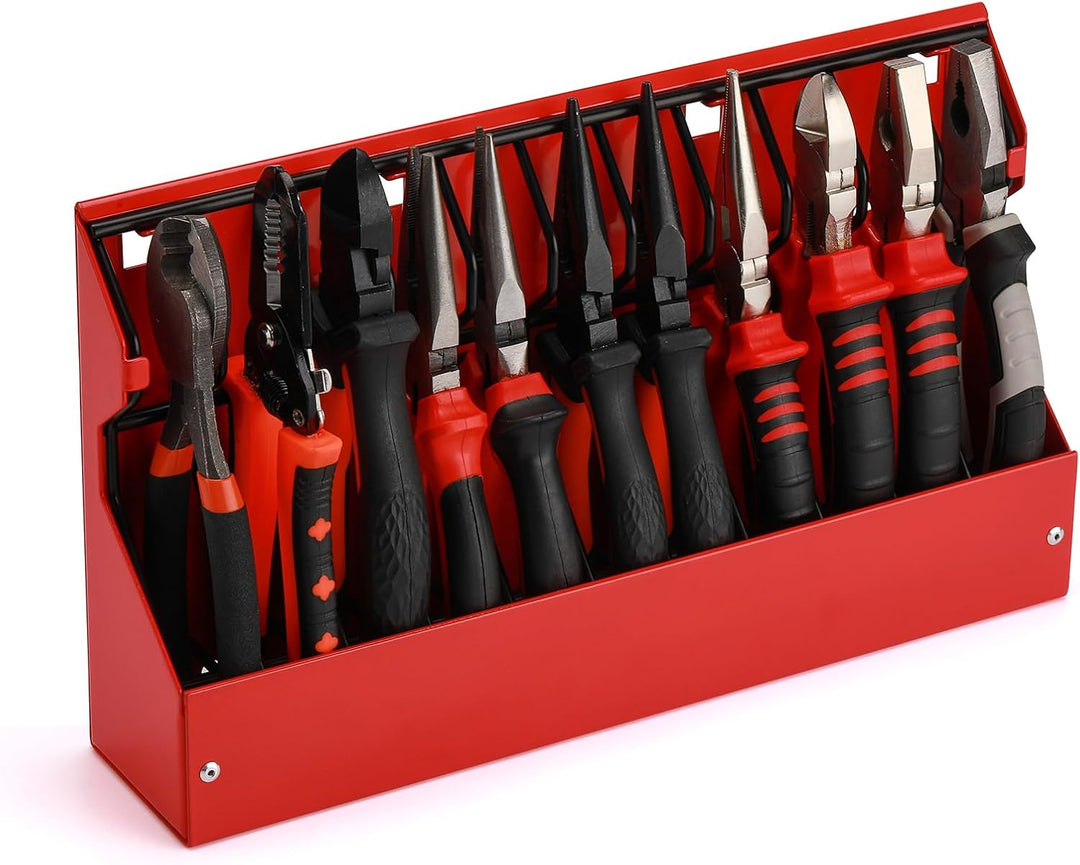 CASOMAN Plier Organizer Rack, Pliers Cutters Organizer, Black/Red, 11-Slot Plier Rack, Mounts on a p