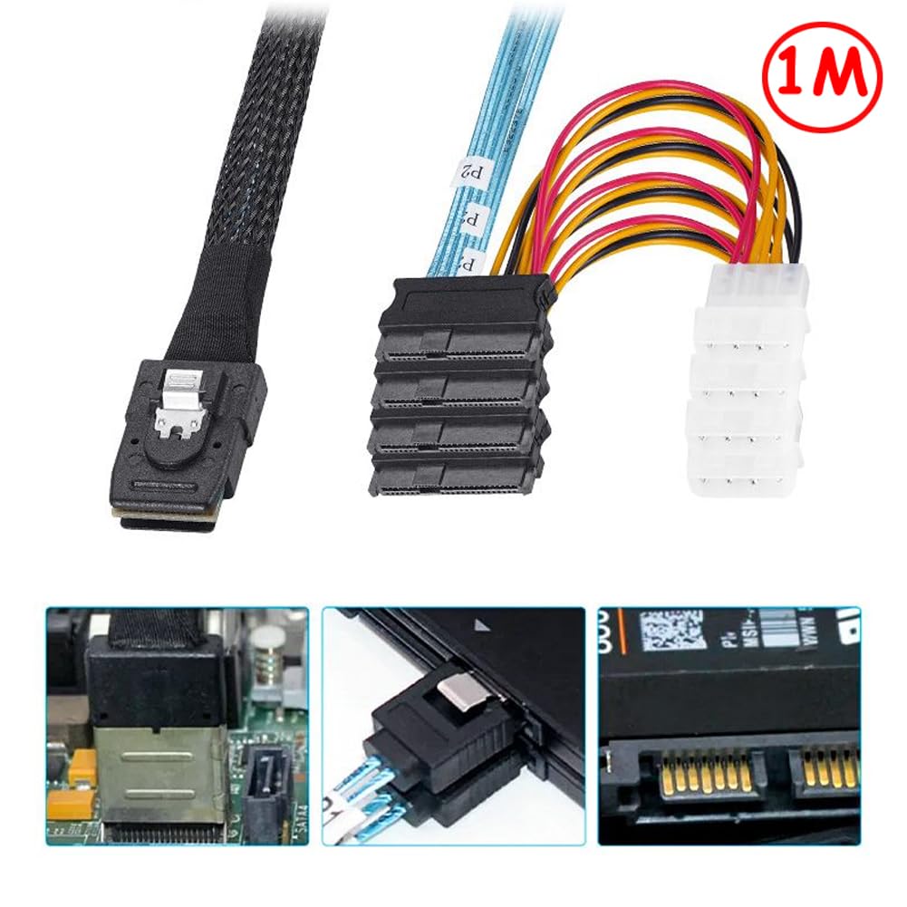 Bolwins P47CS Mini SAS 36-Pin Stecker (SFF-8087) auf 4x 29-Pin SFF-8482 & 4-Pin Molex IDE-Stromkabel
