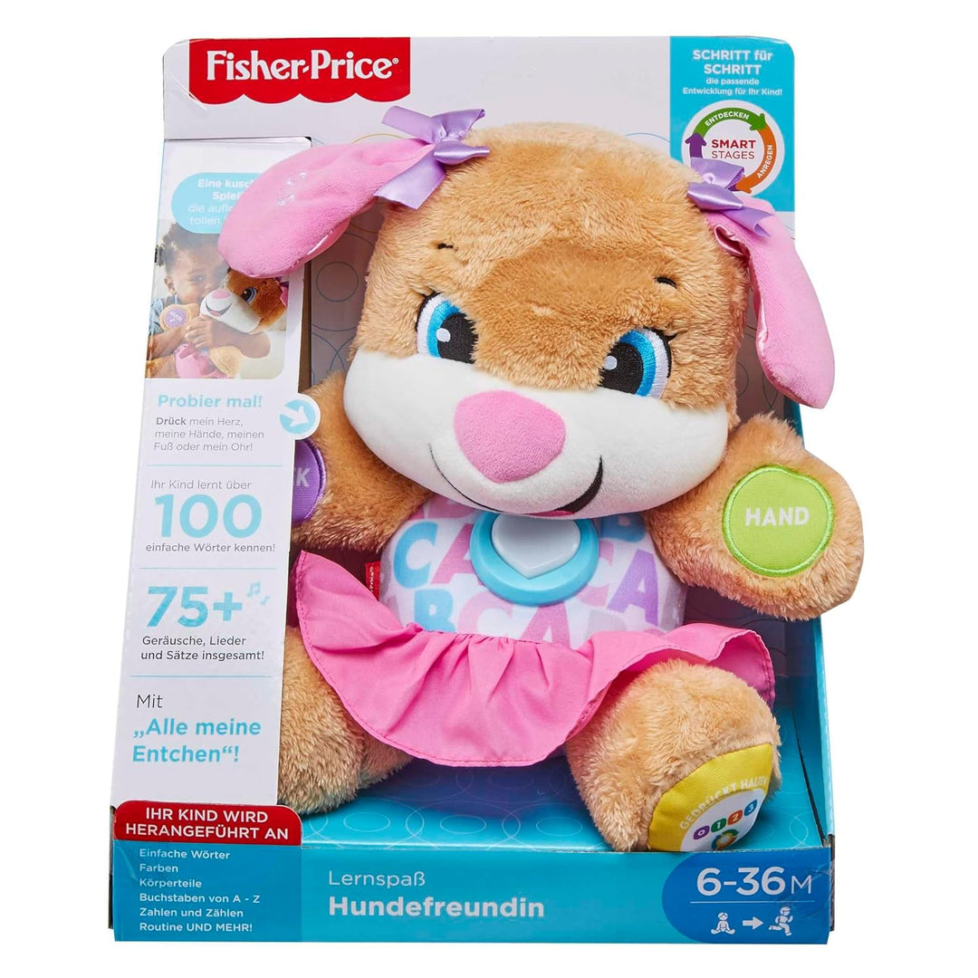 Fisher-Price Lernspass Hundefreundin, sprechendes, singendes Kuscheltier, Baby Spielzeug ab 6 Monate