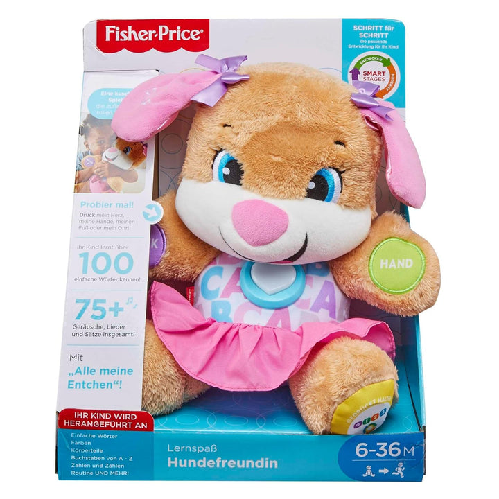 Fisher-Price Lernspass Hundefreundin, sprechendes, singendes Kuscheltier, Baby Spielzeug ab 6 Monate