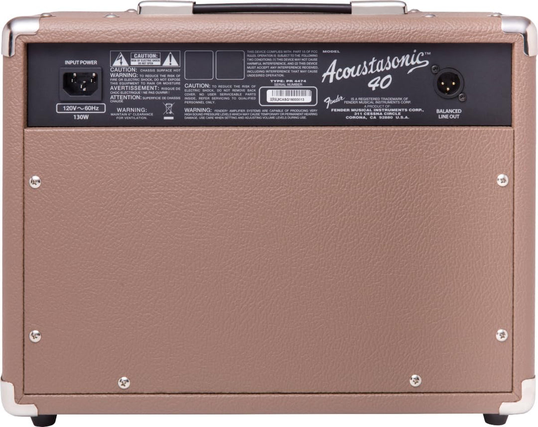 Fender Acoustasonic 40 – 40W Combo Verstärker – Geeignet für elektroakustische Gitarre & Mikrofon –