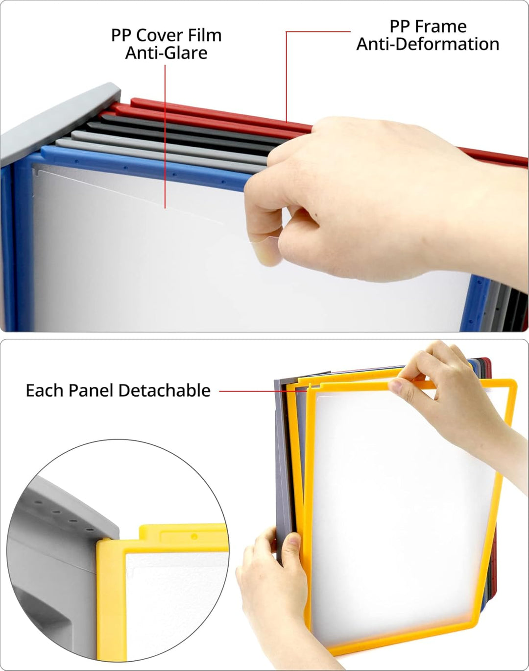 QWORK® 2 Stk. Wand Sichttafelsystem - 10X Sichttafeln A4 - Mehrfarbig Dokumentenhalter für Messehall