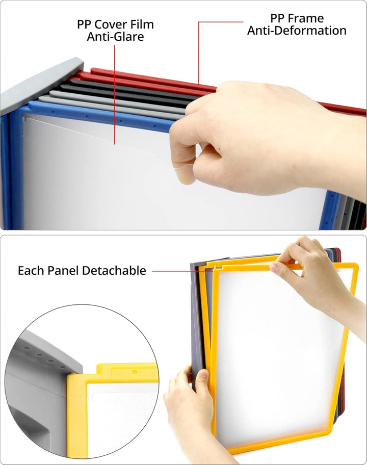 QWORK® 2 Stk. Wand Sichttafelsystem - 10X Sichttafeln A4 - Mehrfarbig Dokumentenhalter für Messehall