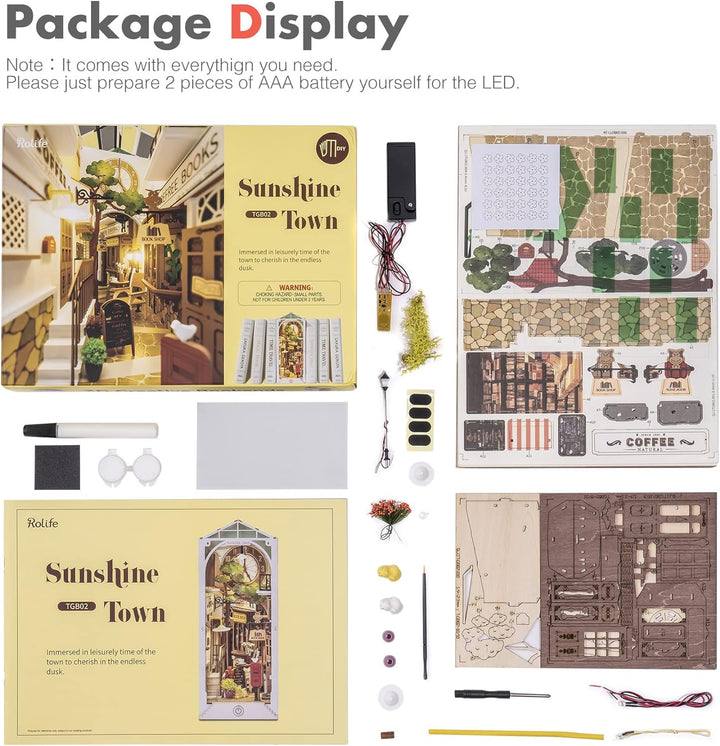 Rolife DIY Book Nook Kits Modell Holzbausatz,Bookshelf Insert Diorama Bookends, Booknook Bücherregal