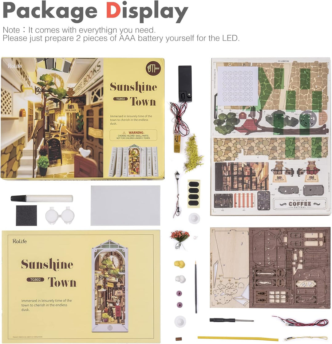 Rolife DIY Book Nook Kits Modell Holzbausatz,Bookshelf Insert Diorama Bookends, Booknook Bücherregal