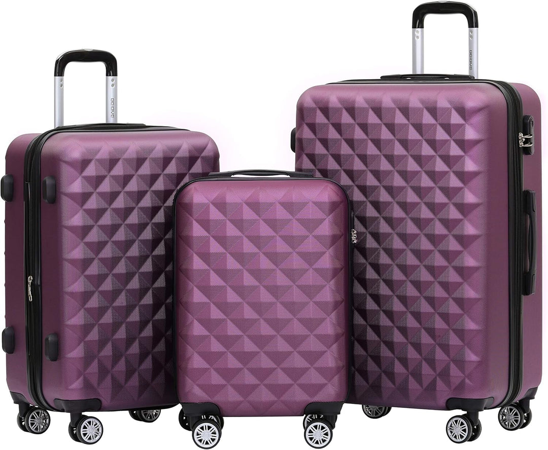 BEIBYE Zwillingsrollen 2066 Hartschale Trolley Koffer Reisekoffer Gepäck M-L-XL-Set (Violett, Set) V