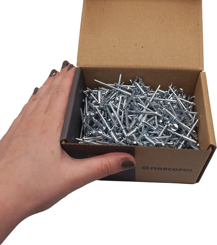 (500 Stück) Blindnieten 4,0 x 12 mm, offener Kuppelkopf, Popnieten, DIN 7337, Stahlniete und Stahldo