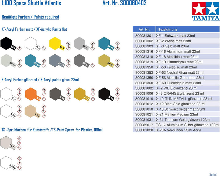 Tamiya 300060402-1:100 Space Shuttle Atlantis, Silber