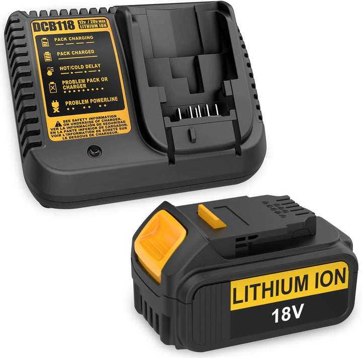 Energup 18V 5000mAh Ersatz für Dewalt Akku + DCB118 Ladegerät für DeWalt 18V DCB184 DCB200 DCB182 DC