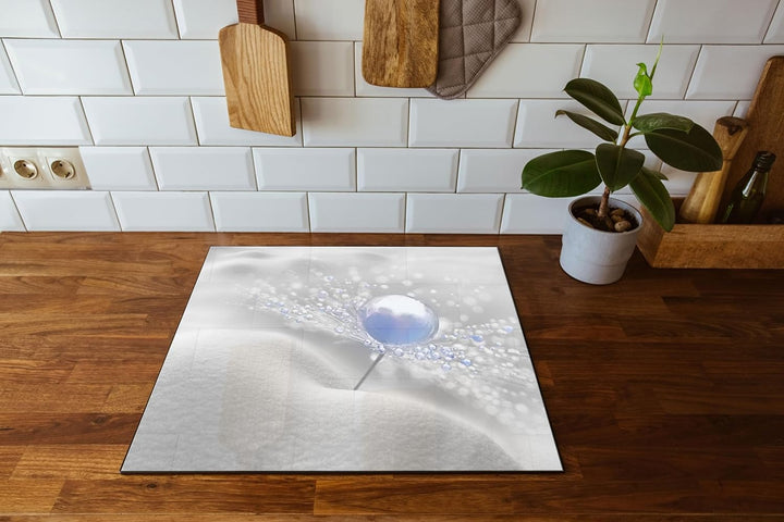 Tautropfen Pusteblume Herdabdeckplatte & Spritzschutz aus Echtglas | Für Herd-Kochfelder | 60x52 cm