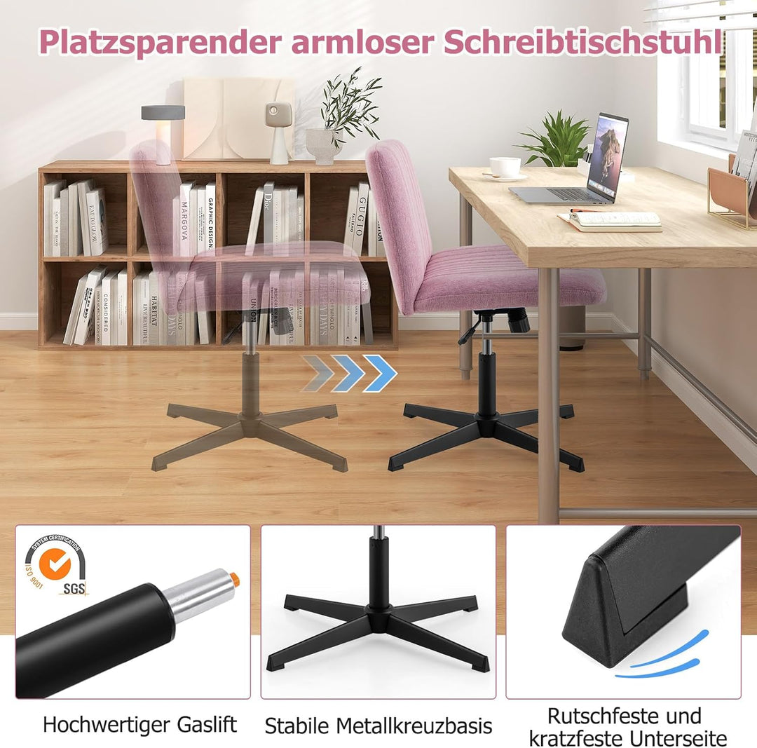 COSTWAY Schneidersitz Stuhl, Drehstuhl ohne Armlehnen, Schreibtischstuhl mit breiter Sitzfläche, Bür