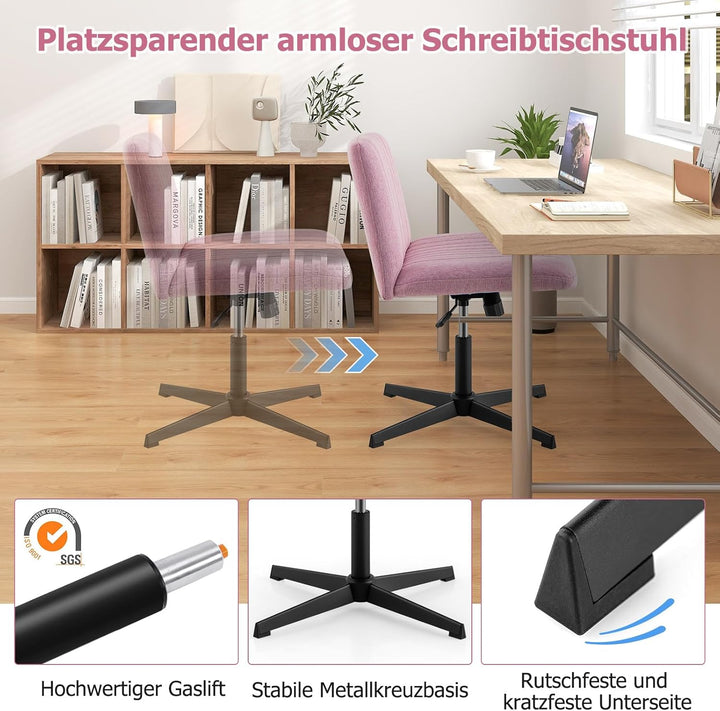 COSTWAY Schneidersitz Stuhl, Drehstuhl ohne Armlehnen, Schreibtischstuhl mit breiter Sitzfläche, Bür