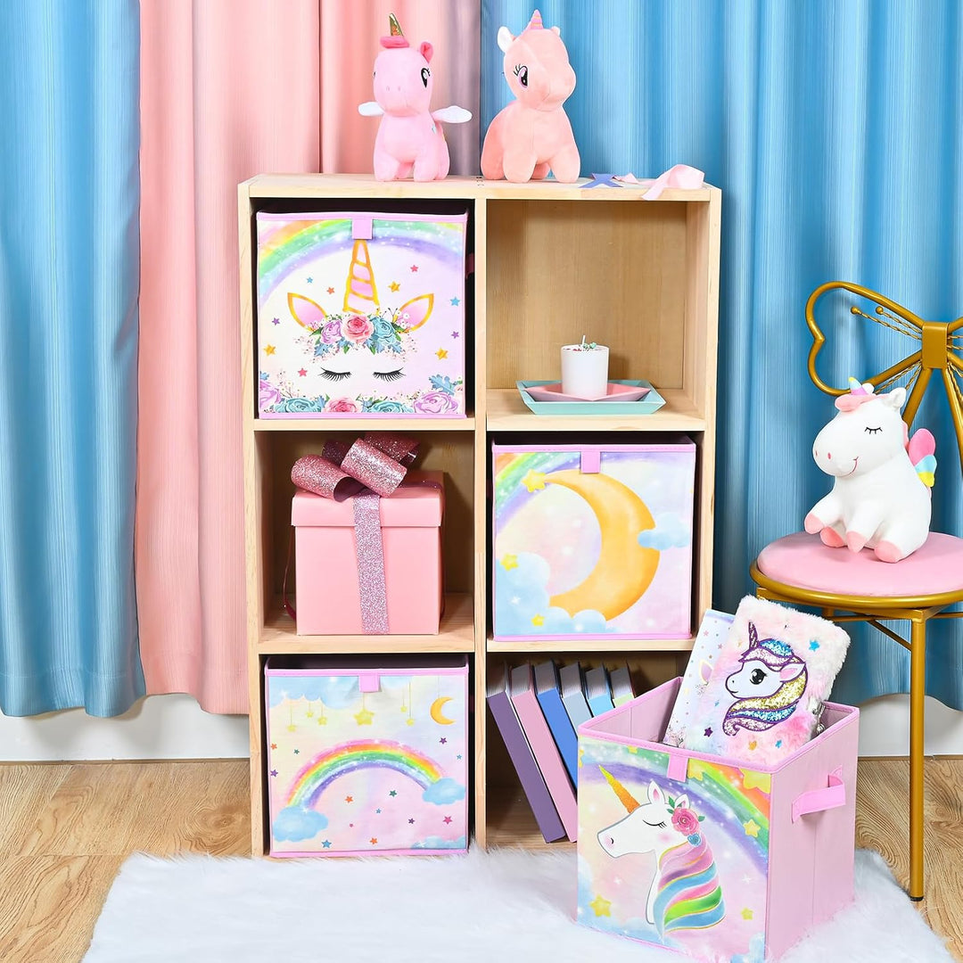 WERNNSAI Aufbewahrungsbox für kinder– 4er Pack Einhorn Faltbare Aufbewahrungswürfel aus Stoff und Mä