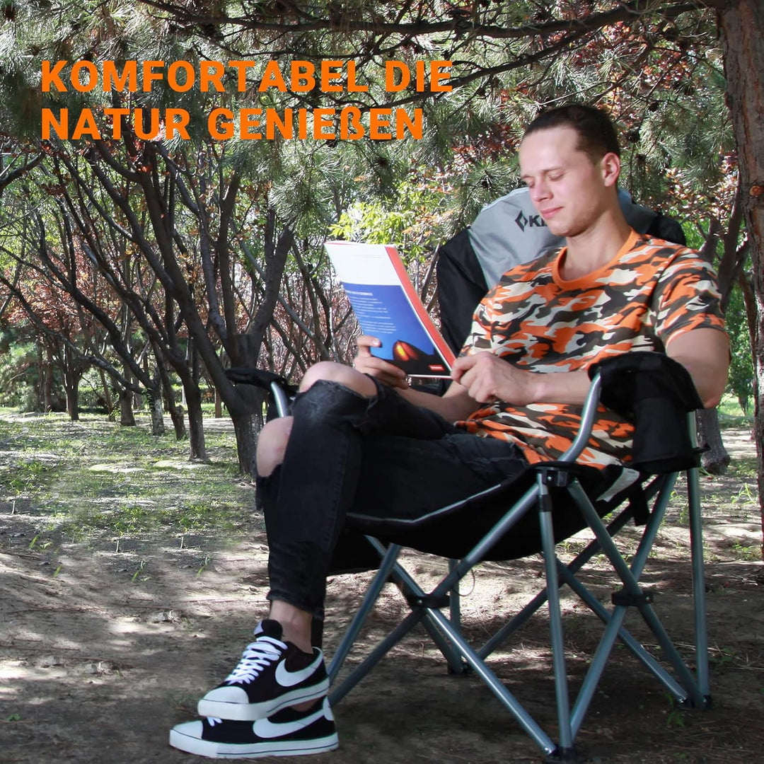 KingCamp Campingstuhl mit Verstellbarer Rückenlehne und Kühltasche bis 160 kg belastbar 2 Pack Schwa