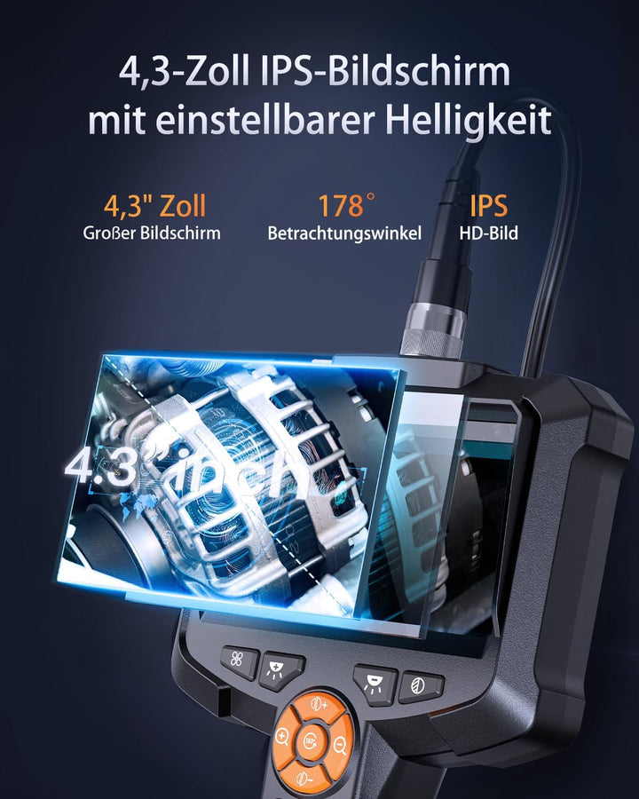 Endoskopkamera mit Licht, AOPICK 8mm IP67 wasserdichte Endoskop, 4.3" IPS Bildschirm Inspektionskame