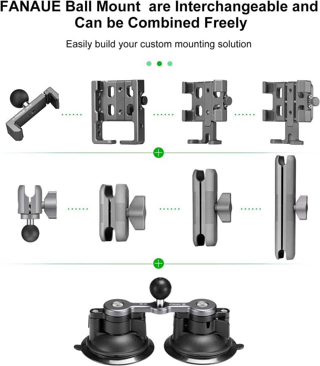 FANAUE Twist Lock Saugnapf Basis mit 1-Zoll-Kugel-Adapter kompatibel mit RAM Mount B Grösse Doppelso
