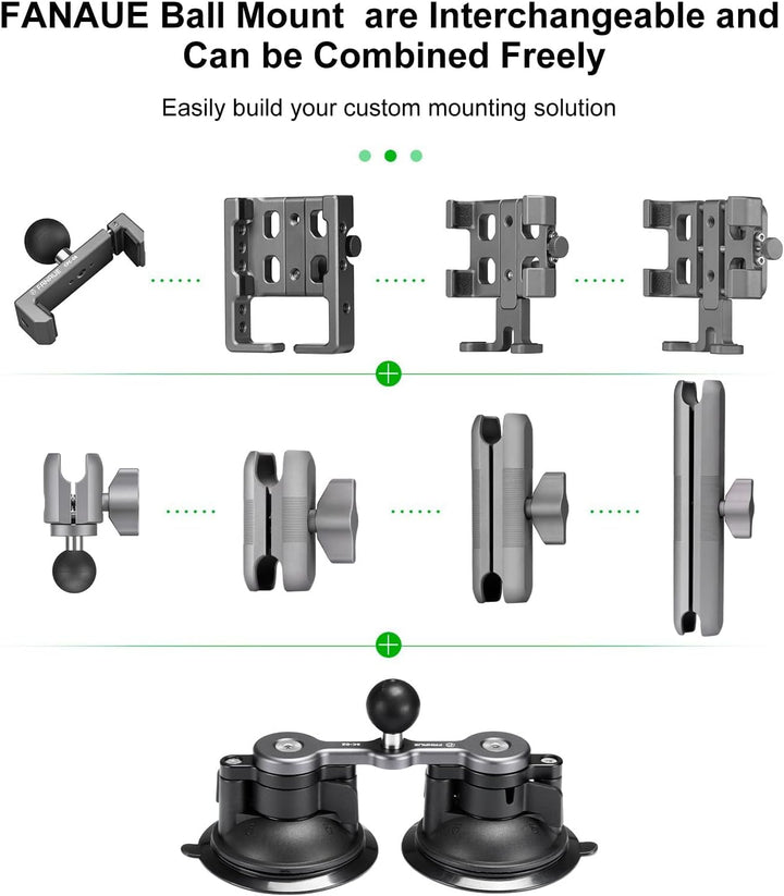 FANAUE Twist Lock Saugnapf Basis mit 1-Zoll-Kugel-Adapter kompatibel mit RAM Mount B Grösse Doppelso
