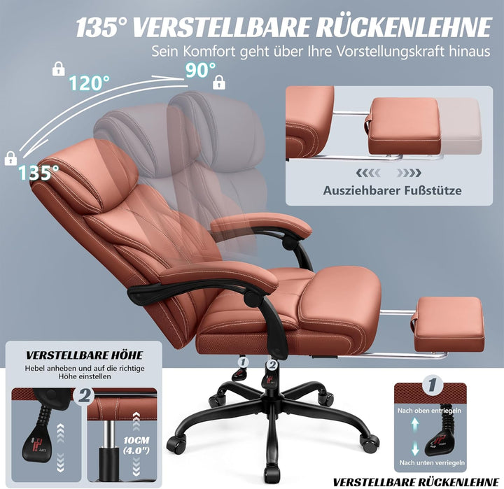 FelixKing Bürostuhl, Schreibtischstuhl Ergonomisch mit Fussstütze, Grosser und hoher Chefsessel, Wip