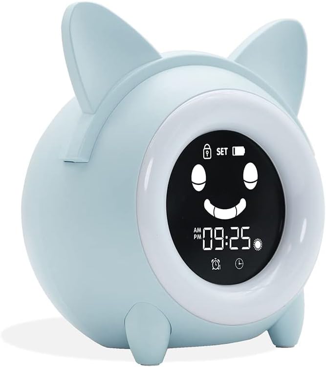 Metronic Lernwecker mit Gesichtsausdrücken, Lichter, Nachtlicht, Musik, 477347 Blau, Blau