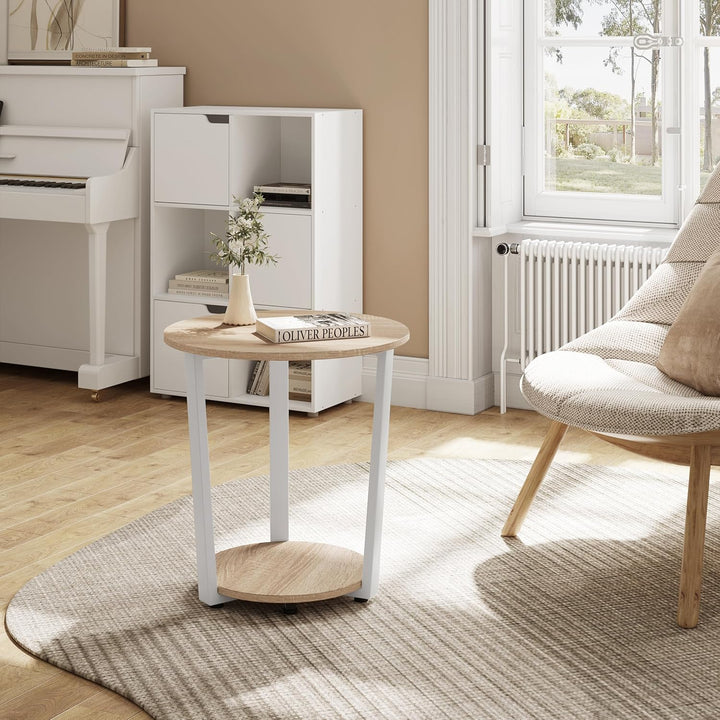 WOLTU Couchtisch rund, Beistelltisch modern, Wohnzimmertisch klein, Sofatisch mit 2 Ablagen, Wohnzim