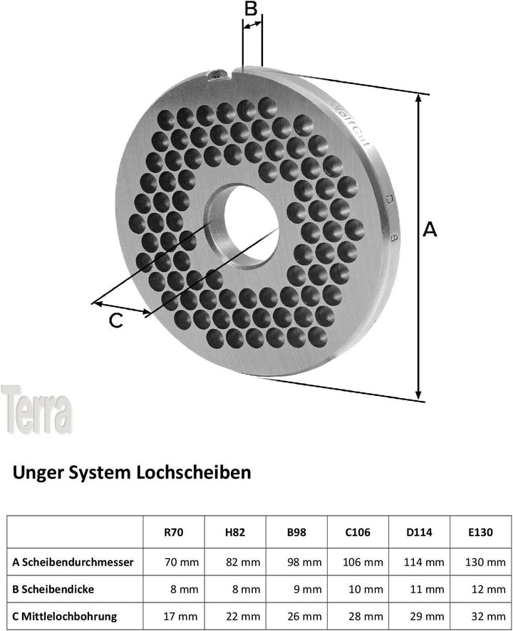 Wolfcut H82 Fleischwolfscheibe mit 8,0 MM Bohrung System Unger Codiert mit 2 Nuten Werkzeugstahl