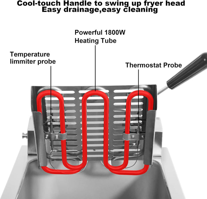 CROSSON 6L elektrische Arbeitsplattenfritteuse Extra gross mit Abfluss, Timer, Korb und Deckel für d