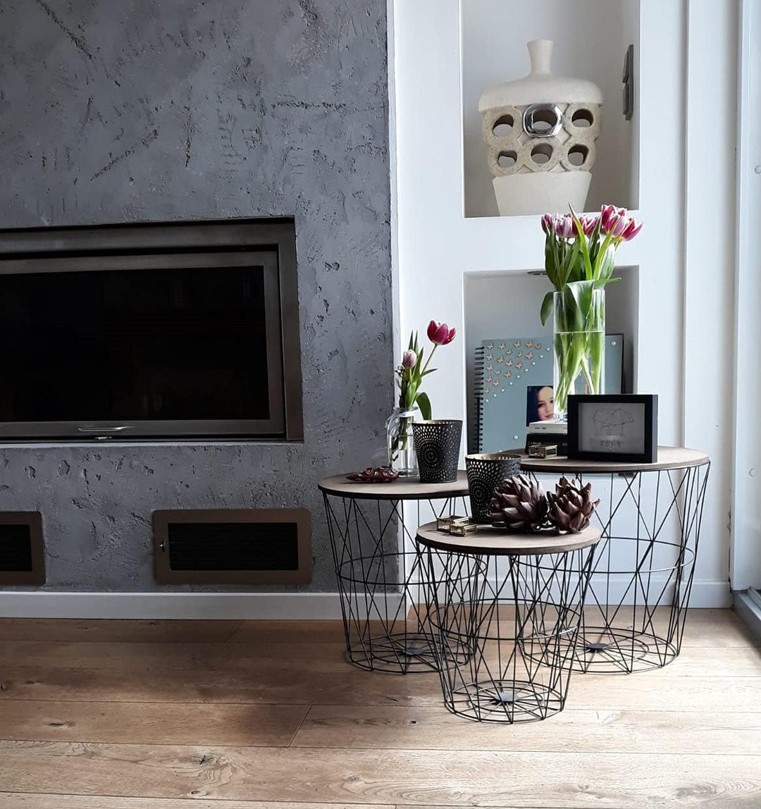 Brandsseller 3er Tischset Beistelltisch Couchtisch Ø 29 cm Ø 34 cm Ø 39,5 cm Gestell Schwarz - Holz