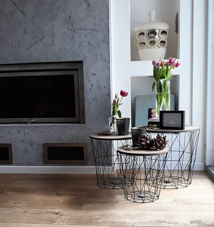 Brandsseller 3er Tischset Beistelltisch Couchtisch Ø 29 cm Ø 34 cm Ø 39,5 cm Gestell Schwarz - Holz