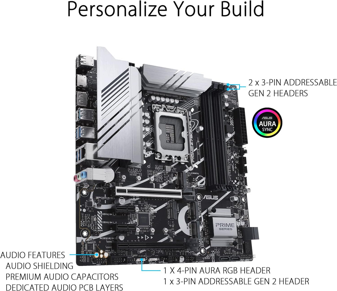 ASUS PRIME Z790M-PLUS Gaming Mainboard (Intel LGA 1700 (mATX, PCIe 5.0, DDR5 Speicher, 3x M.2, Aura