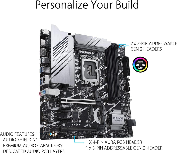 ASUS PRIME Z790M-PLUS Gaming Mainboard (Intel LGA 1700 (mATX, PCIe 5.0, DDR5 Speicher, 3x M.2, Aura