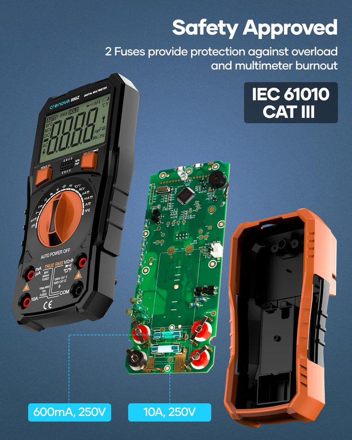 Crenova Digital multimeter, TRMS Voltmeter Ammeter Auto-Range 6000 Zähler Ohmmeter, misst Spannung K