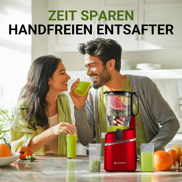 AMZCHEF 250W Automatischer All-In-One Entsafter, 135MM Öffnung und 1,8L Entsafter für Gemüse und Obs